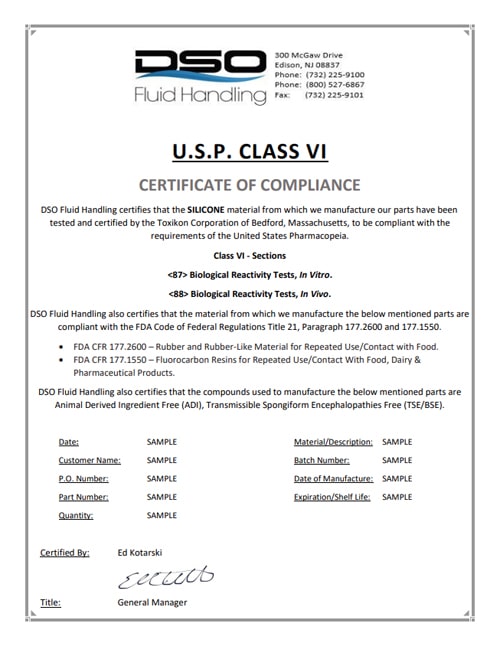Class VI - SILICONE certification